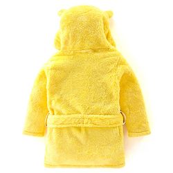 Babyhug Velour Knit Full Sleeves Hooded Bath Robe With Ear Flaps- Yellow