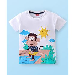 Babyhug Single Jersey Knit Half Sleeves T-Shirt & Shorts Set Monkey Print - White & Blue