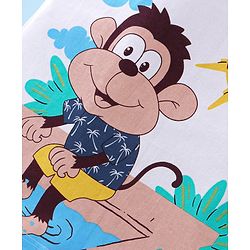 Babyhug Single Jersey Knit Half Sleeves T-Shirt & Shorts Set Monkey Print - White & Blue