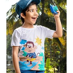 Babyhug Single Jersey Knit Half Sleeves T-Shirt & Shorts Set Monkey Print - White & Blue