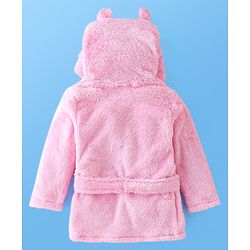 Babyhug Cotton Knit Full Sleeves Solid Color Velour Bath Robe with Hood - Pink