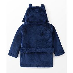 Babyhug Knit Full Sleeves Solid Color Velour Bath Robe with Hood - Navy Blue