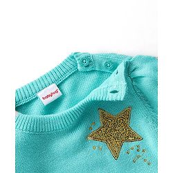 Babyhug Knit Full Sleeves Pullover with Sequin Detailing - Aqua Blue