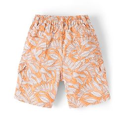 Babyhug Cotton Spandex Above Knee Length Bermuda Leaf Print- Orange