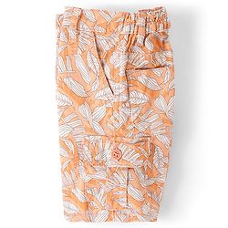 Babyhug Cotton Spandex Above Knee Length Bermuda Leaf Print- Orange