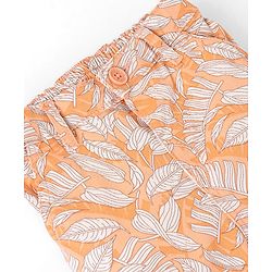 Babyhug Cotton Spandex Above Knee Length Bermuda Leaf Print- Orange