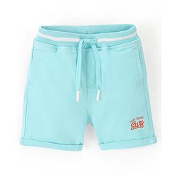 Babyhug Cotton Spandex Mid Thigh Length Shorts Text Print- Sky Blue