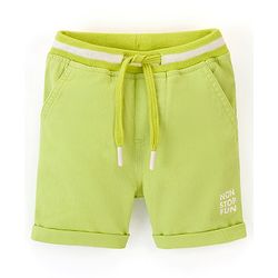 Babyhug Cotton Spandex Mid Thigh Length Shorts Text Print- Lime Green