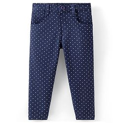 Babyhug Cotton Woven Full Length Trouser with Dot Print - Navy Blue