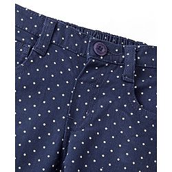 Babyhug Cotton Woven Full Length Trouser with Dot Print - Navy Blue