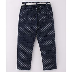 Babyhug Cotton Woven Full Length Trouser with Dot Print - Navy Blue