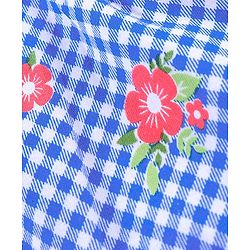Babyhug Single Jersey Cotton Knit Checked Dungaree with Half Sleeves Tee Floral Print - Coral & Blue