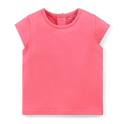 Babyhug Single Jersey Cotton Knit Checked Dungaree with Half Sleeves Tee Floral Print - Coral & Blue