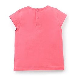 Babyhug Single Jersey Cotton Knit Checked Dungaree with Half Sleeves Tee Floral Print - Coral & Blue
