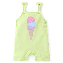 Babyhug 100% Cotton Dungaree With Half Sleeves Inner Tee With Ice Cream Embroidered & Polka Print - Green & Pink