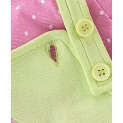 Babyhug 100% Cotton Dungaree With Half Sleeves Inner Tee With Ice Cream Embroidered & Polka Print - Green & Pink