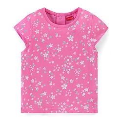 Babyhug Cotton Knit Dungaree with Cap Sleeves Inner Tee Floral Print - Pink & Blue