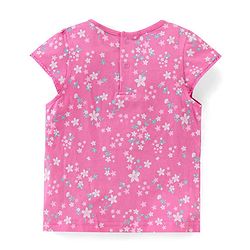 Babyhug Cotton Knit Dungaree with Cap Sleeves Inner Tee Floral Print - Pink & Blue