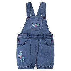 Babyhug Cotton Knit Dungaree with Cap Sleeves Inner Tee Floral Print - Pink & Blue