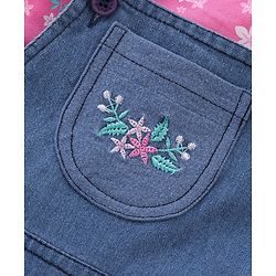 Babyhug Cotton Knit Dungaree with Cap Sleeves Inner Tee Floral Print - Pink & Blue