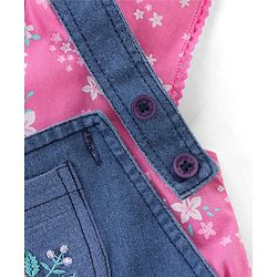 Babyhug Cotton Knit Dungaree with Cap Sleeves Inner Tee Floral Print - Pink & Blue