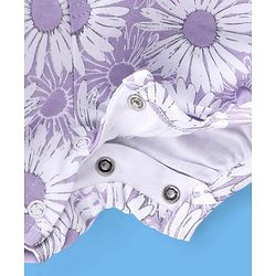 Babyhug 100% Cotton Knit Floral Print Dungaree with Half Sleeves Inner Tee - White & Lilac