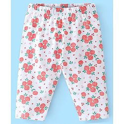 Babyhug Cotton Lycra Three Fourth Length Leggings Heart & Floral Print Pack Of 3- Red White & Blue
