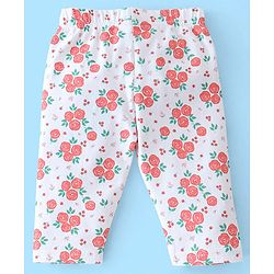 Babyhug Cotton Lycra Three Fourth Length Leggings Heart & Floral Print Pack Of 3- Red White & Blue