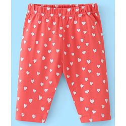 Babyhug Cotton Lycra Three Fourth Length Leggings Heart & Floral Print Pack Of 3- Red White & Blue