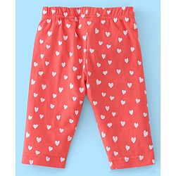 Babyhug Cotton Lycra Three Fourth Length Leggings Heart & Floral Print Pack Of 3- Red White & Blue