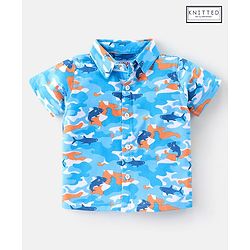 Babyhug 100% Cotton Half Sleeves Shirt Shark Print- Blue
