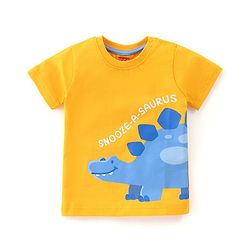 Babyhug Cotton Knit Half Sleeves Night Suit Dino Print - Blue & Yellow