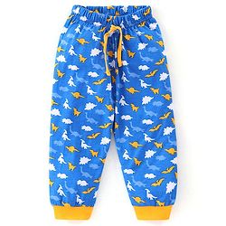 Babyhug Cotton Knit Half Sleeves Night Suit Dino Print - Blue & Yellow