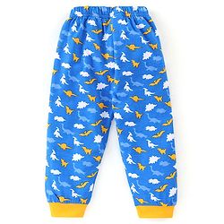 Babyhug Cotton Knit Half Sleeves Night Suit Dino Print - Blue & Yellow