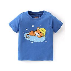 Babyhug Cotton Knit Half Sleeves Night Suit with Star Print - Blue