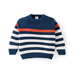 Babyhug Full Sleeves Sweater Set Striped - Navy Blue