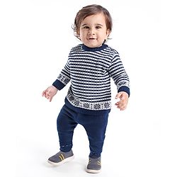 Babyhug Full Sleeves Striped Sweater with Pants Set - Navy Blue