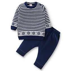 Babyhug Full Sleeves Striped Sweater with Pants Set - Navy Blue