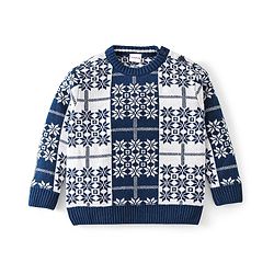 Babyhug Knit Full Sleeves Sweater Set Snowflakes Design - Navy Blue
