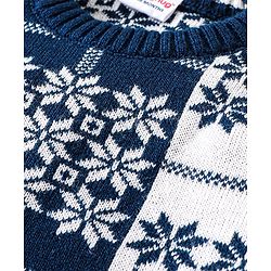 Babyhug Knit Full Sleeves Sweater Set Snowflakes Design - Navy Blue