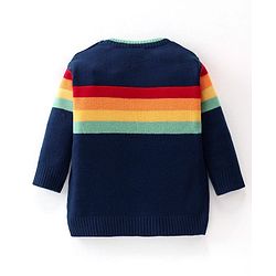 Babyhug Knitted Full Sleeves Striped Sweater Set - Navy