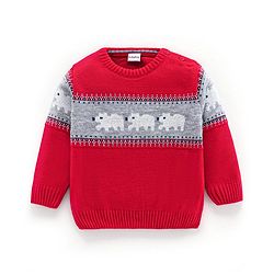 Babyhug Knit Full Sleeves Sweater Set Animal Design - Red
