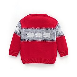 Babyhug Knit Full Sleeves Sweater Set Animal Design - Red