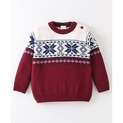 Babyhug Knit Full Sleeves Sweater Set Damask Design - Maroon