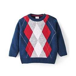 Babyhug Knit Full Sleeves Sweater Set Argyl Design - Navy Blue