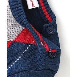 Babyhug Knit Full Sleeves Sweater Set Argyl Design - Navy Blue
