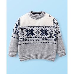 Babyhug Cotton Knit Full Sleeves Sweater Set Cable Knit Design- Grey