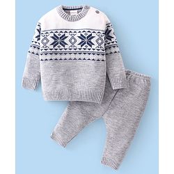 Babyhug Cotton Knit Full Sleeves Sweater Set Cable Knit Design- Grey