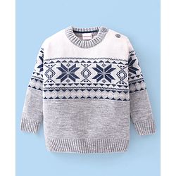 Babyhug Cotton Knit Full Sleeves Sweater Set Cable Knit Design- Grey