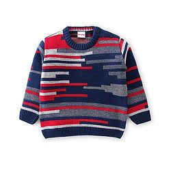 Babyhug Knitted Full Sleeves Striped Sweater & Pajama Set - Navy Blue
